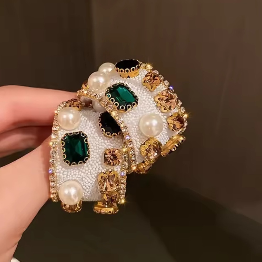 Gilded White Crystal Pearl Drop Earrings - Picture 5 of 6